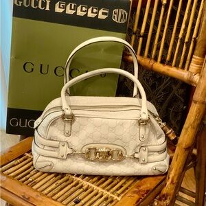 Gucci Cream Leather Satchel with Gold Accents